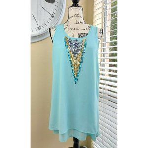 BLU PEPPER DRESS Small Mint Layered Embellished Metallic Fit Flare Casual Summer